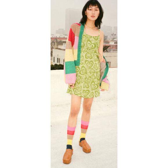 Lisa Says Gah Yolande Mini Dress Wild Hearts Green Dress Women Sz L NWT - Picture 16 of 16